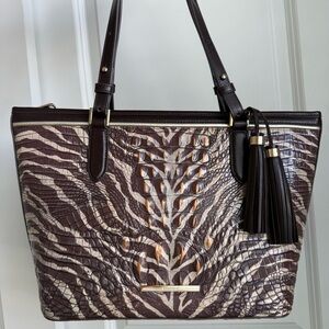 Brahmin Medium Asher Tote Coffee Bengal Brown Zebra Melbourne Leather